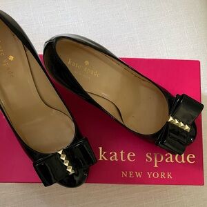 Kate Spade Black Leather Bow Wedges - Size 7.5